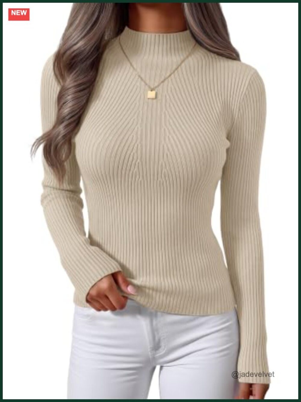 Ribbed Knit Mock Turtleneck Long Sleeve Slim Fit Pullover Sweater